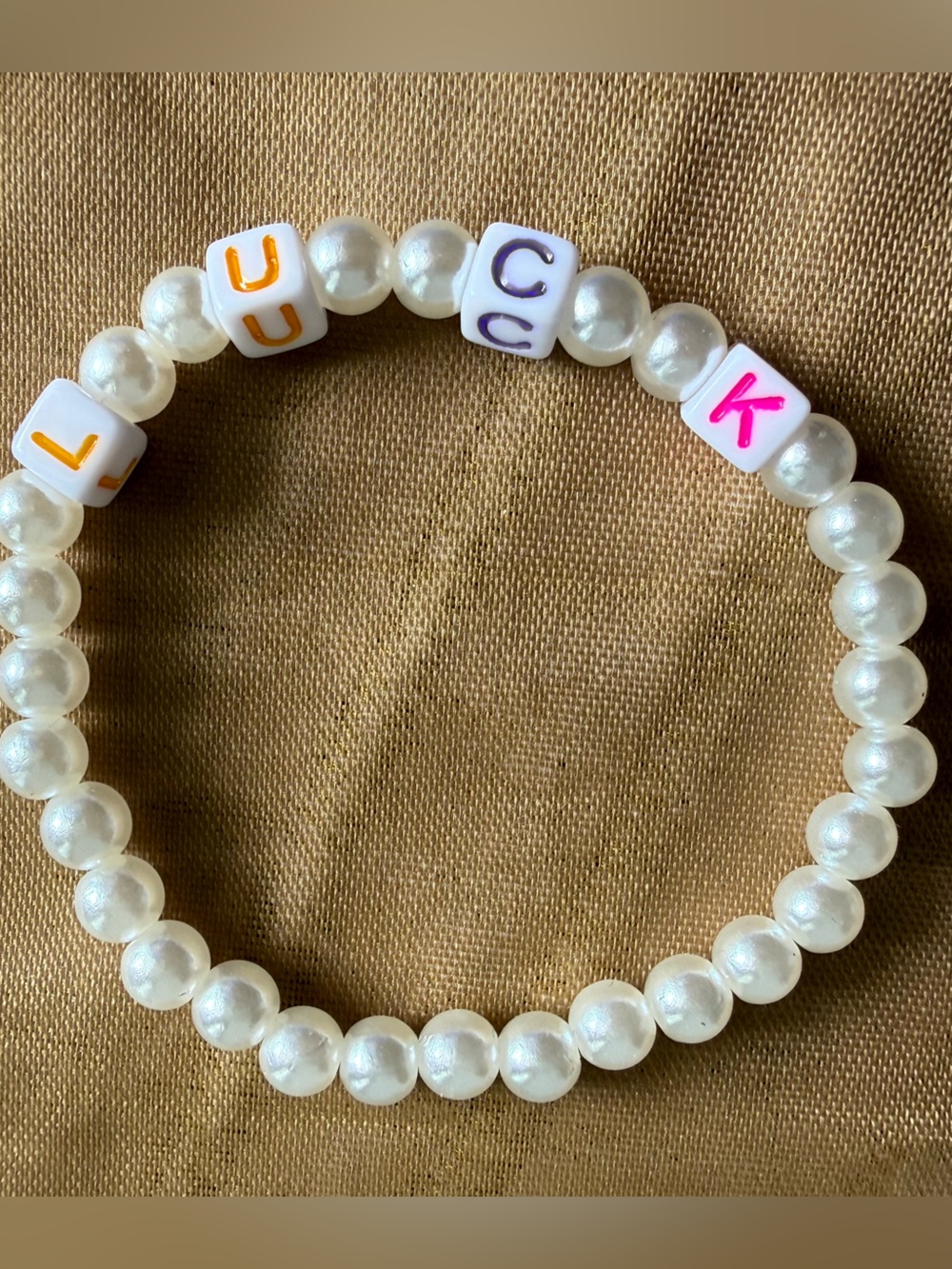 Pearl Bead Letter Bracelet - White with Multicolor Accents
